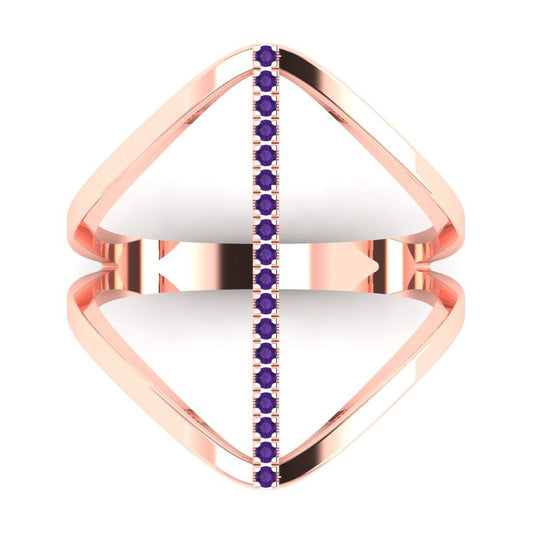 0.09 cttw Natural Amethyst Statement Engagement Ring - Solid Rose Gold (VVS1, Round Cut,1.0mm)