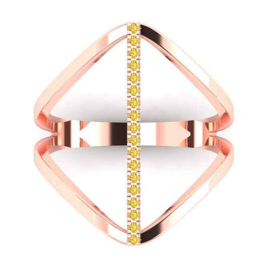 0.09 cttw Zirconia Simulated Yellow Diamond Statement Engagement Ring - Solid Rose Gold (VVS1, Round Cut,1.0mm)