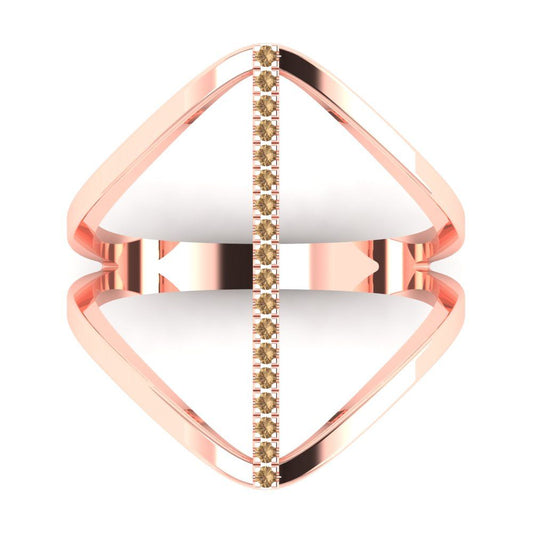 0.09 cttw Zirconia Simulated Champagne Diamond Statement Engagement Ring - Solid Rose Gold (VVS1, Round Cut,1.0mm)