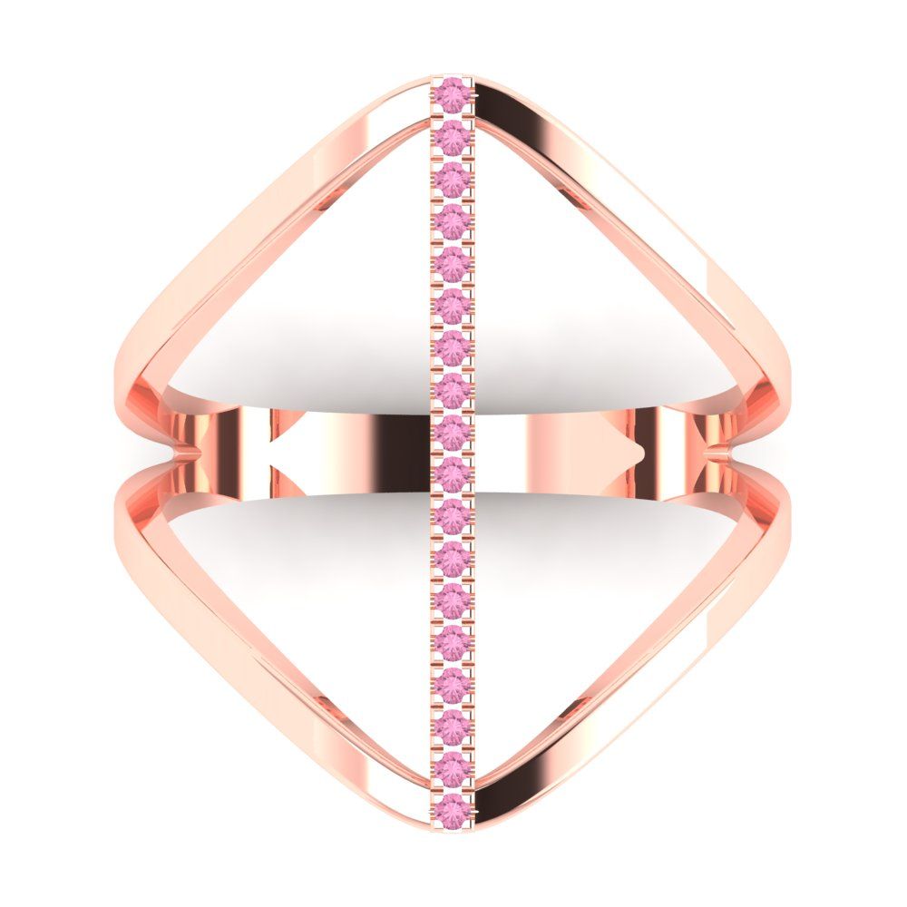 0.09 cttw Zirconia Simulated Pink Diamond Statement Engagement Ring - Solid Rose Gold (VVS1, Round Cut,1.0mm)
