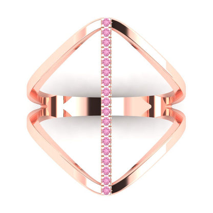 0.09 cttw Zirconia Simulated Pink Diamond Statement Engagement Ring - Solid Rose Gold (VVS1, Round Cut,1.0mm)