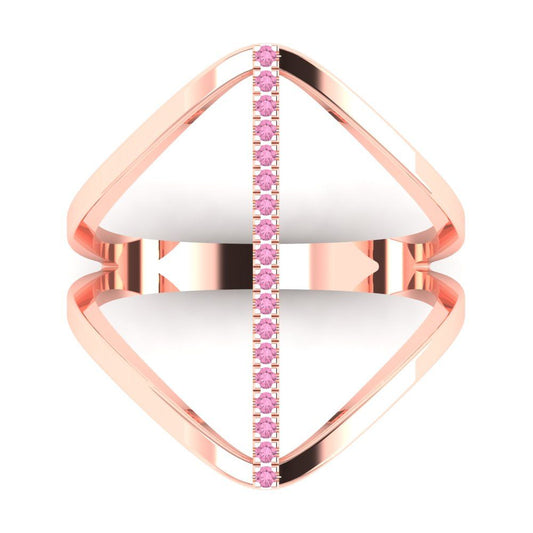 0.09 cttw Zirconia Simulated Pink Diamond Statement Engagement Ring - Solid Rose Gold (VVS1, Round Cut,1.0mm)