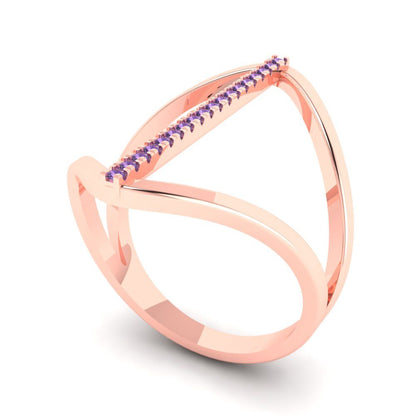 0.09 cttw Simulated Alexandrite Statement Engagement Ring - Solid Gold (Round Cut,1.0mm)