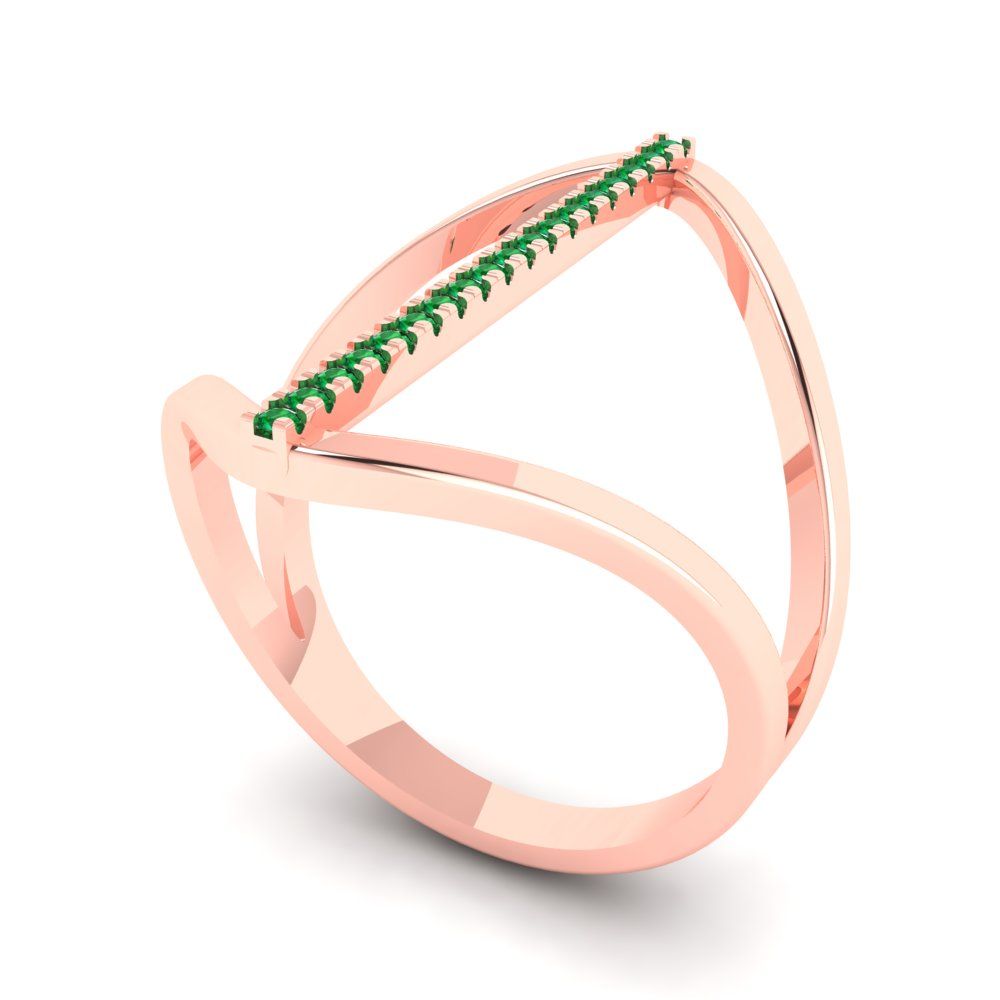 0.09 cttw Simulated Emerald Statement Engagement Ring - Solid Gold (Round Cut,1.0mm)