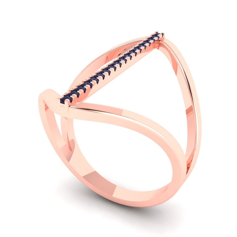 0.09 cttw Simulated Blue Sapphire Statement Engagement Ring - Solid Rose Gold (VVS1, Round Cut,1.0mm)