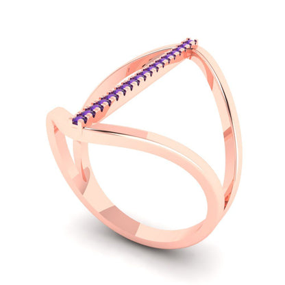 0.09 cttw Natural Amethyst Statement Engagement Ring - Solid Gold (Round Cut,1.0mm)