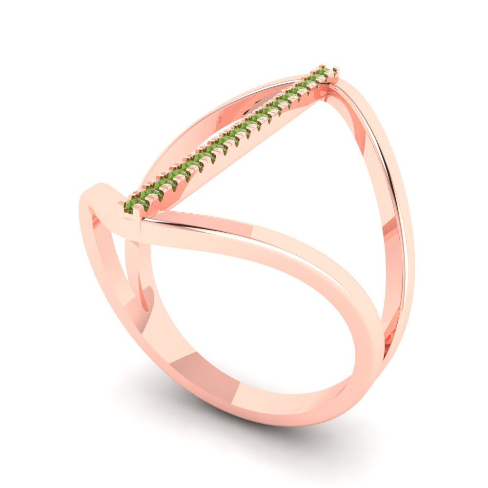 0.09 cttw Natural Peridot Statement Engagement Ring - Solid Gold (Round Cut,1.0mm)