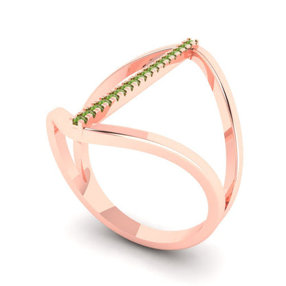 0.09 cttw Natural Peridot Statement Engagement Ring - Solid Gold (Round Cut,1.0mm)