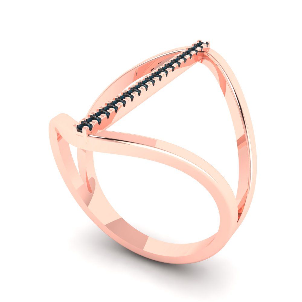 0.09 cttw Natural London Blue Topaz Statement Engagement Ring - Solid Rose Gold (VVS1, Round Cut,1.0mm)