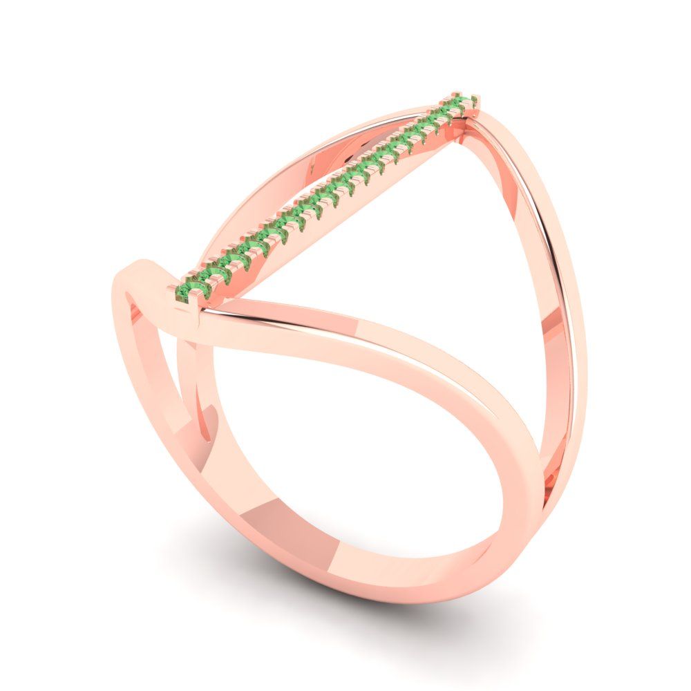 0.09 cttw Zirconia Simulated Green Diamond Statement Engagement Ring - Solid Rose Gold (VVS1, Round Cut,1.0mm)