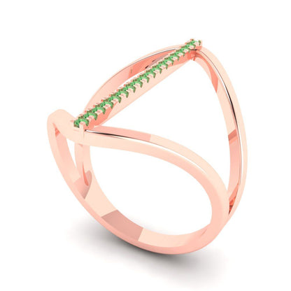 0.09 cttw Zirconia Simulated Green Diamond Statement Engagement Ring - Solid Rose Gold (VVS1, Round Cut,1.0mm)
