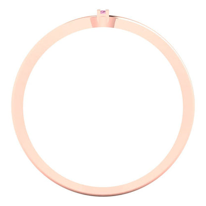 0.09 cttw Zirconia Simulated Pink Diamond Statement Engagement Ring - Solid Rose Gold (VVS1, Round Cut,1.0mm)
