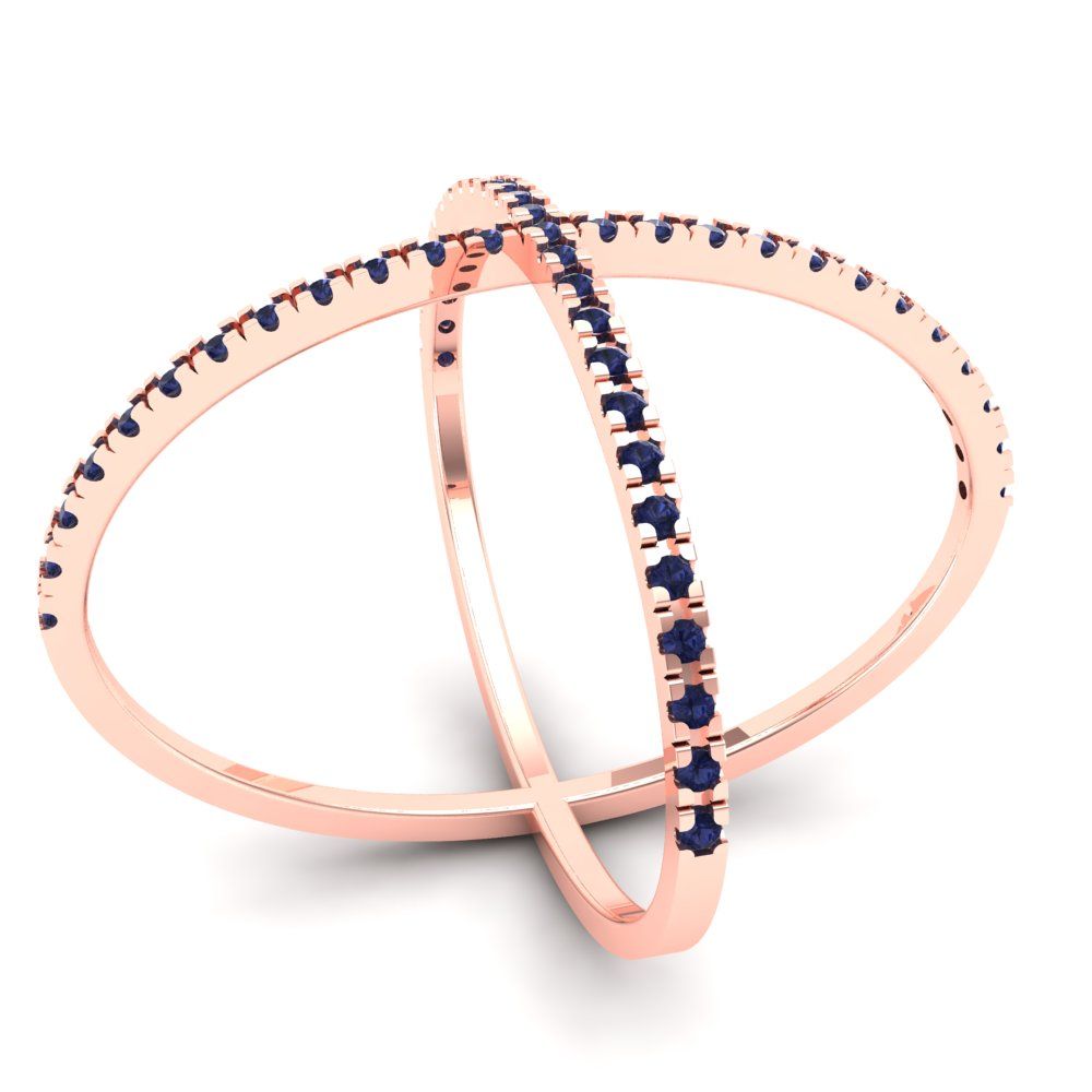 0.245 cttw Simulated Blue Sapphire Statement Engagement Ring - Solid Rose Gold (VVS1, Round Cut,1.0mm)