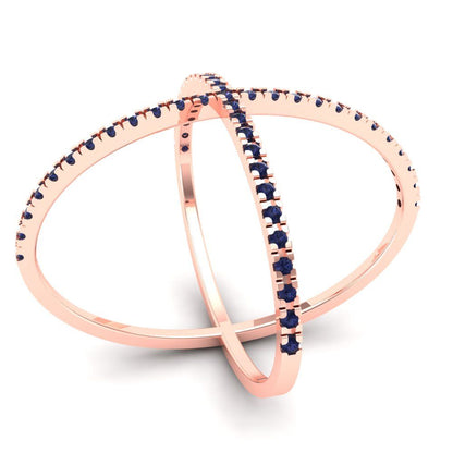 0.245 cttw Simulated Blue Sapphire Statement Engagement Ring - Solid Rose Gold (VVS1, Round Cut,1.0mm)