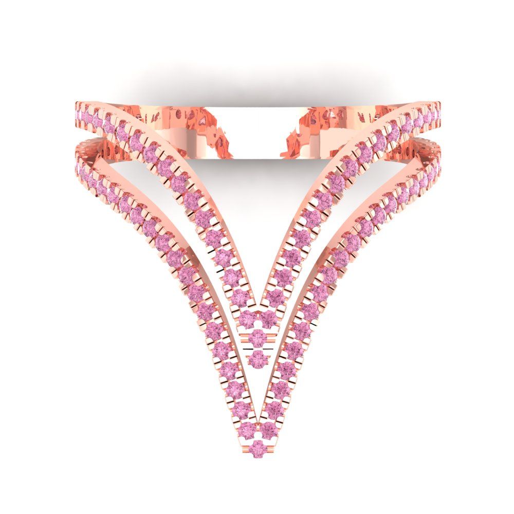 0.525 cttw Zirconia Simulated Pink Diamond Statement Engagement Ring - Solid Rose Gold (VVS1, Round Cut,1.0mm)