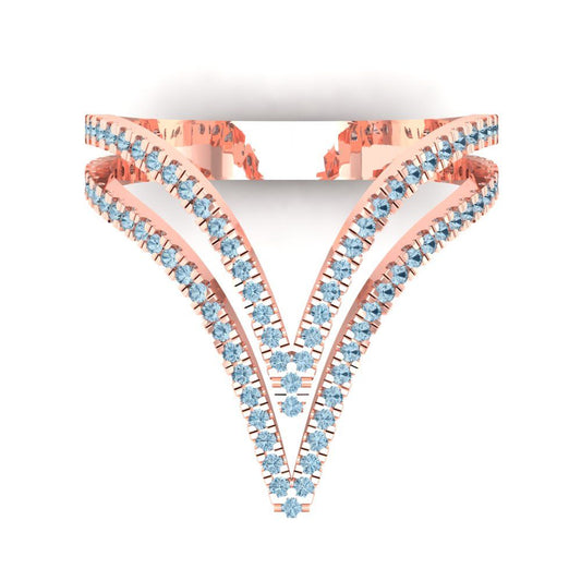 0.525 cttw Zirconia Simulated Blue Diamond Statement Engagement Ring - Solid Rose Gold (VVS1, Round Cut,1.0mm)