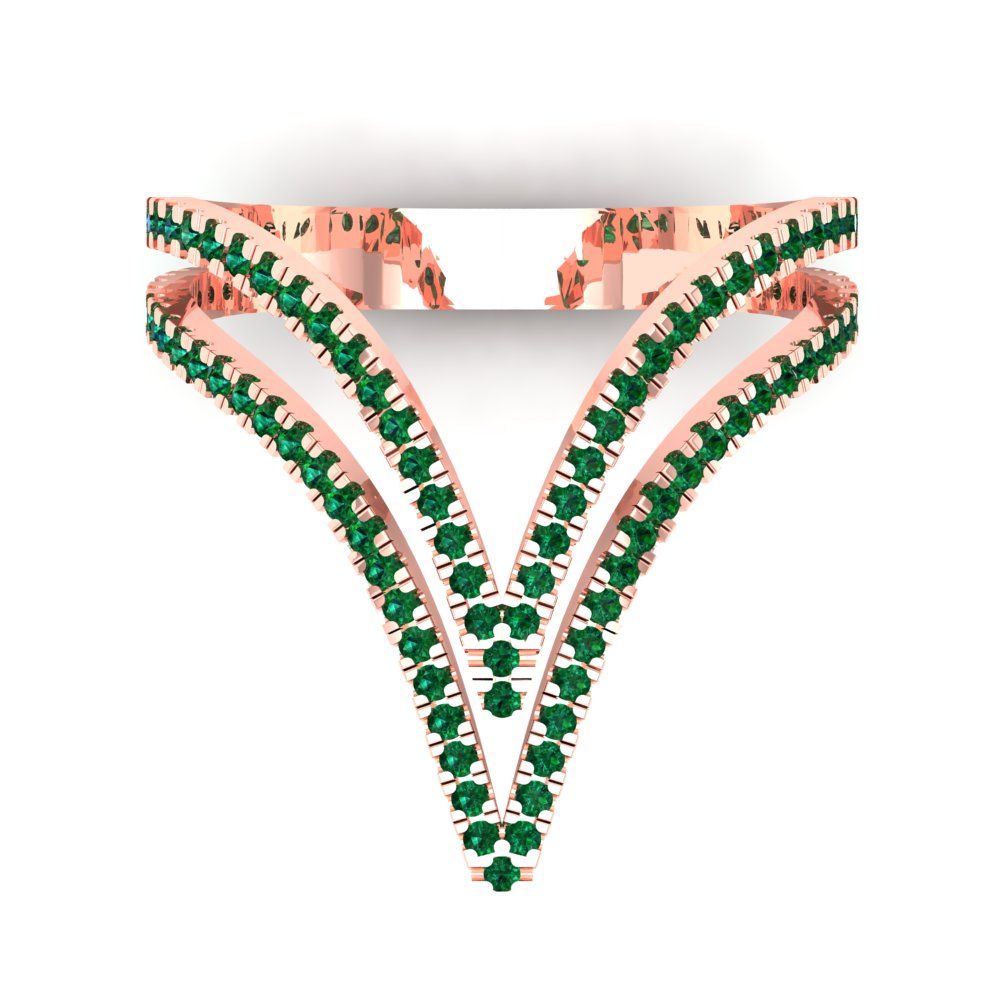 0.525 cttw Simulated Emerald Statement Engagement Ring - Solid Rose Gold (VVS1, Round Cut,1.0mm)
