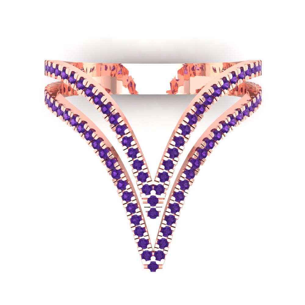 0.525 cttw Natural Amethyst Statement Engagement Ring - Solid Rose Gold (VVS1, Round Cut,1.0mm)