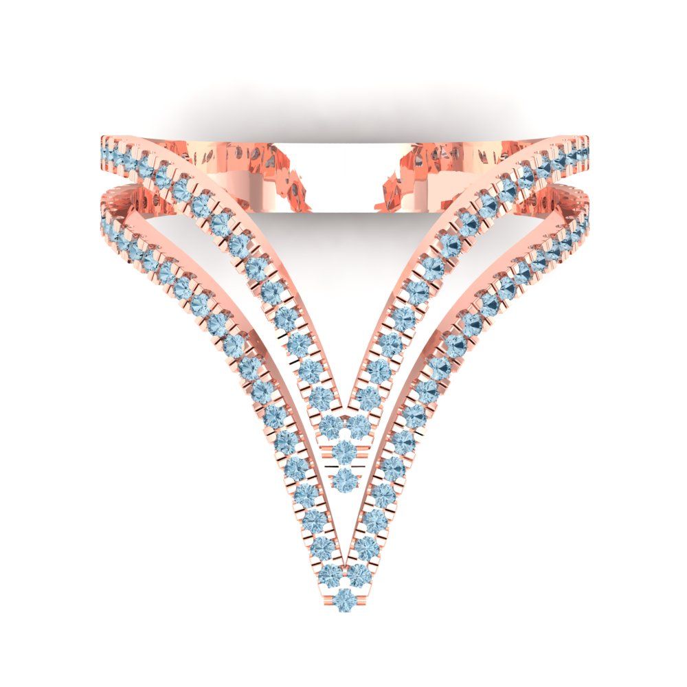 0.525 cttw Natural Aquamarine Statement Engagement Ring - Solid Rose Gold (VVS1, Round Cut,1.0mm)