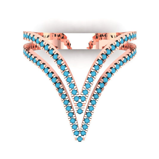 0.525 cttw Simulated Turquoise Statement Engagement Ring - Solid Rose Gold (VVS1, Round Cut,1.0mm)