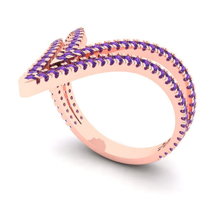 0.525 cttw Natural Amethyst Statement Engagement Ring - Solid Rose Gold (VVS1, Round Cut,1.0mm)