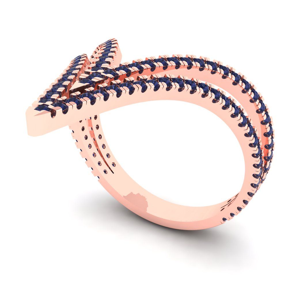 0.525 cttw Simulated Blue Sapphire Statement Engagement Ring - Solid Rose Gold (VVS1, Round Cut,1.0mm)