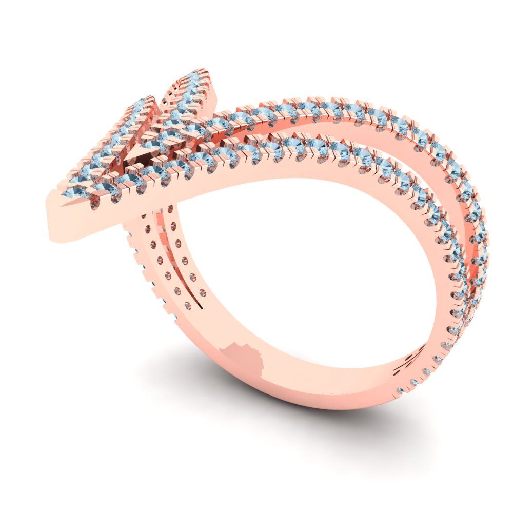 0.525 cttw Natural Swiss Blue Topaz Statement Engagement Ring - Solid Gold (Round Cut,1.0mm)