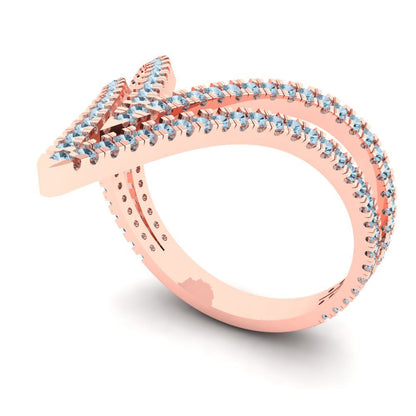 0.525 cttw Natural Swiss Blue Topaz Statement Engagement Ring - Solid Gold (Round Cut,1.0mm)