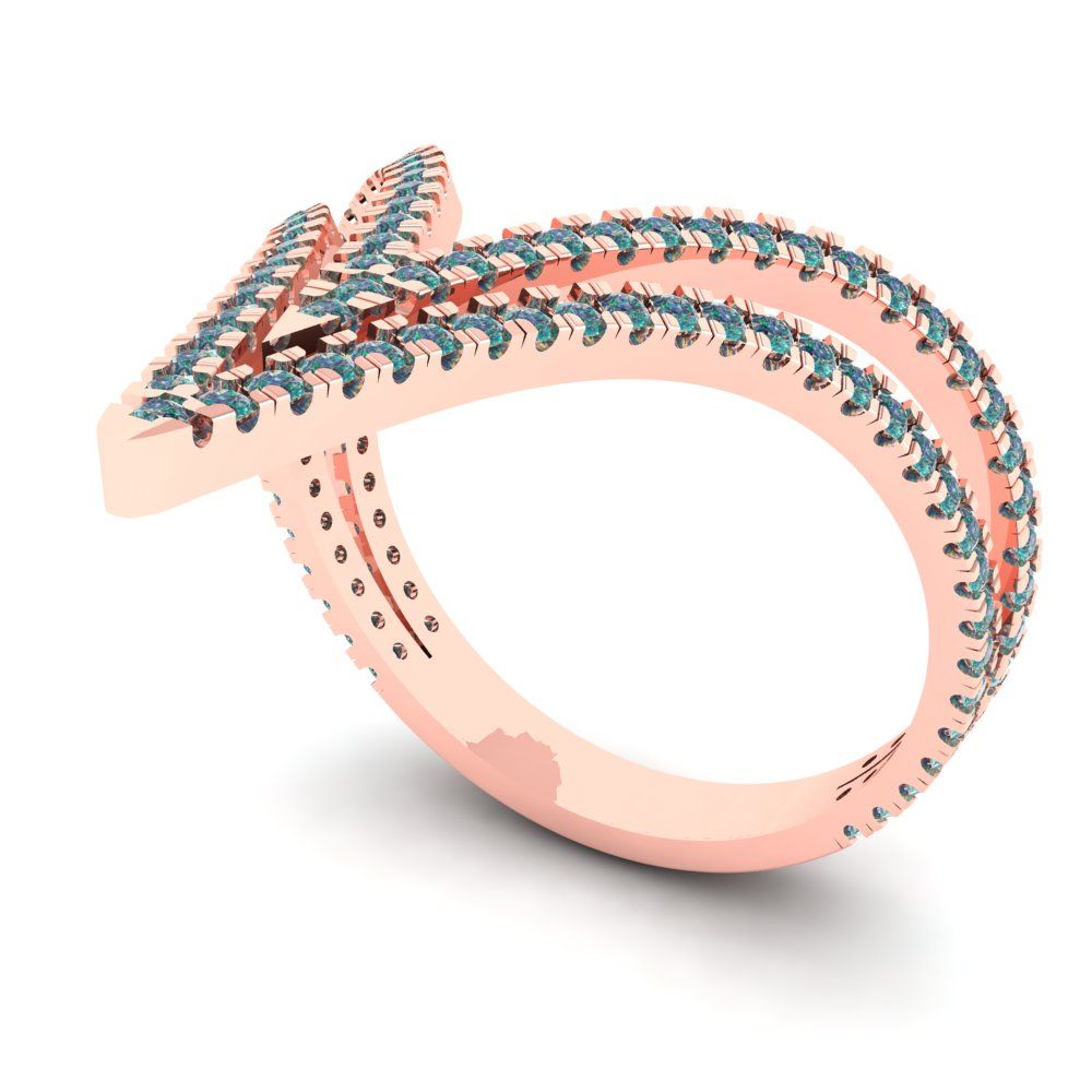 0.525 cttw Blue Moissanite Statement Engagement Ring - Solid Rose Gold (VVS1, Round Cut,1.0mm)