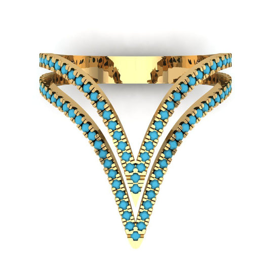 0.525 cttw Simulated Turquoise Statement Engagement Ring - Solid Yellow Gold (VVS1, Round Cut,1.0mm)