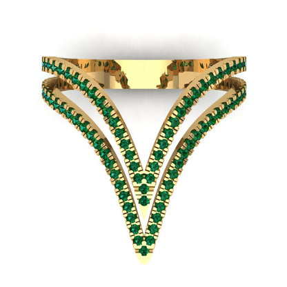 0.525 cttw Simulated Emerald Statement Engagement Ring - Solid Yellow Gold (VVS1, Round Cut,1.0mm)