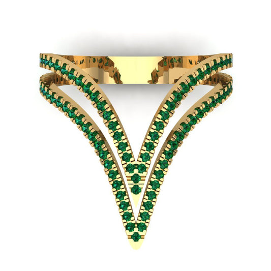 0.525 cttw Simulated Emerald Statement Engagement Ring - Solid Yellow Gold (VVS1, Round Cut,1.0mm)