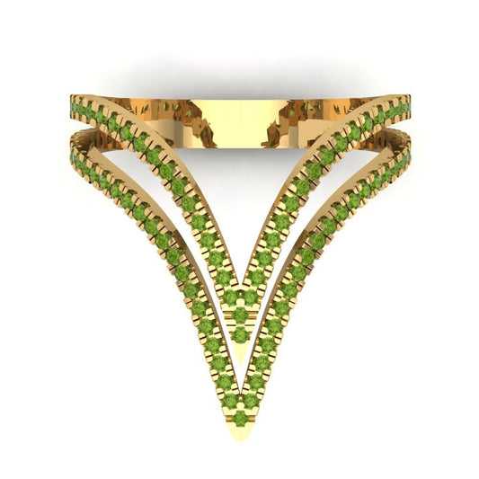 0.525 cttw Natural Peridot Statement Engagement Ring - Solid Yellow Gold (VVS1, Round Cut,1.0mm)