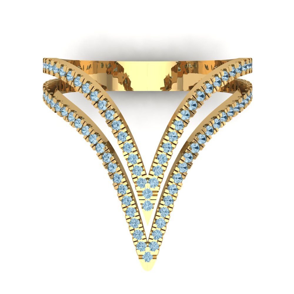 0.525 cttw Natural Swiss Blue Topaz Statement Engagement Ring - Solid Gold (Round Cut,1.0mm)