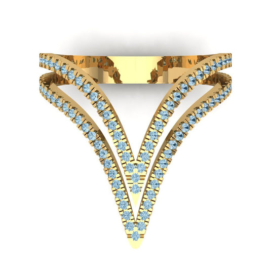 0.525 cttw Natural Swiss Blue Topaz Statement Engagement Ring - Solid Yellow Gold (VVS1, Round Cut,1.0mm)