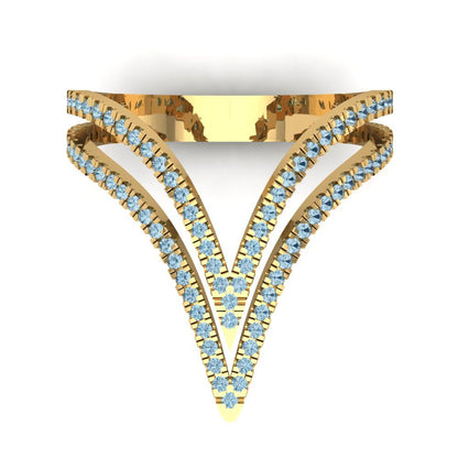 0.525 cttw Natural Aquamarine Statement Engagement Ring - Solid Yellow Gold (VVS1, Round Cut,1.0mm)
