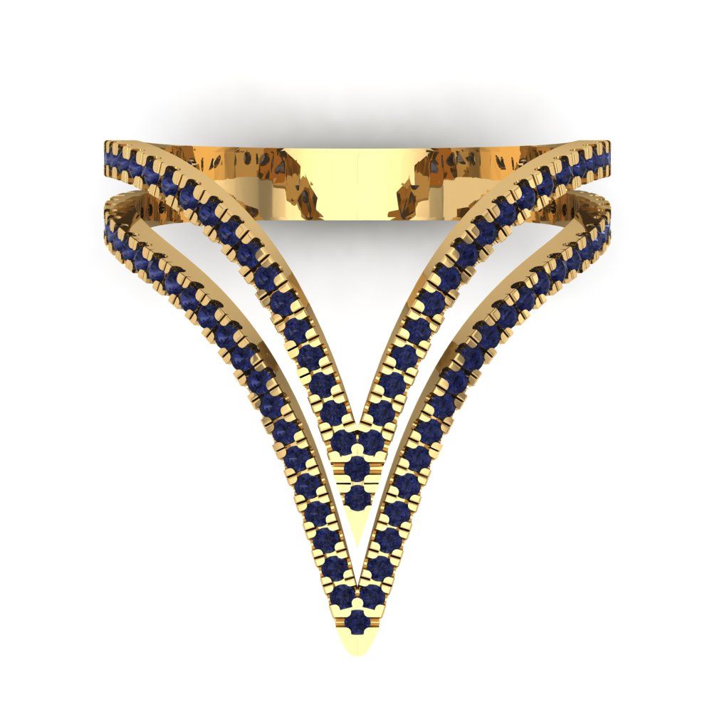 0.525 cttw Simulated Blue Sapphire Statement Engagement Ring - Solid Yellow Gold (VVS1, Round Cut,1.0mm)