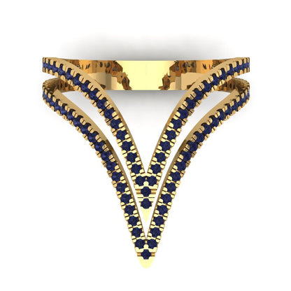 0.525 cttw Simulated Blue Sapphire Statement Engagement Ring - Solid Yellow Gold (VVS1, Round Cut,1.0mm)