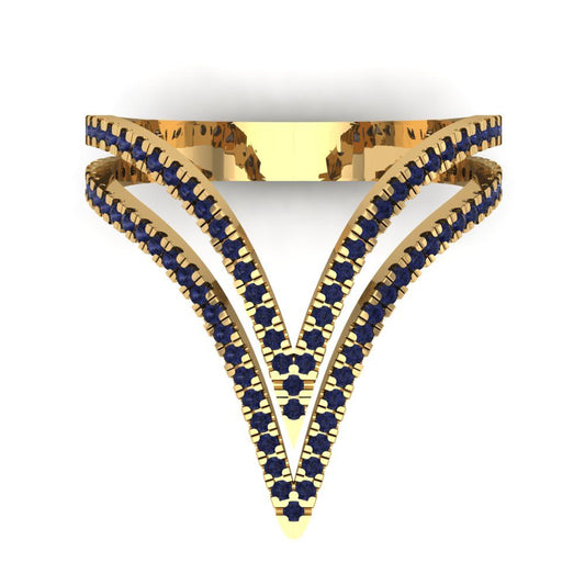 0.525 cttw Simulated Blue Sapphire Statement Engagement Ring - Solid Yellow Gold (VVS1, Round Cut,1.0mm)