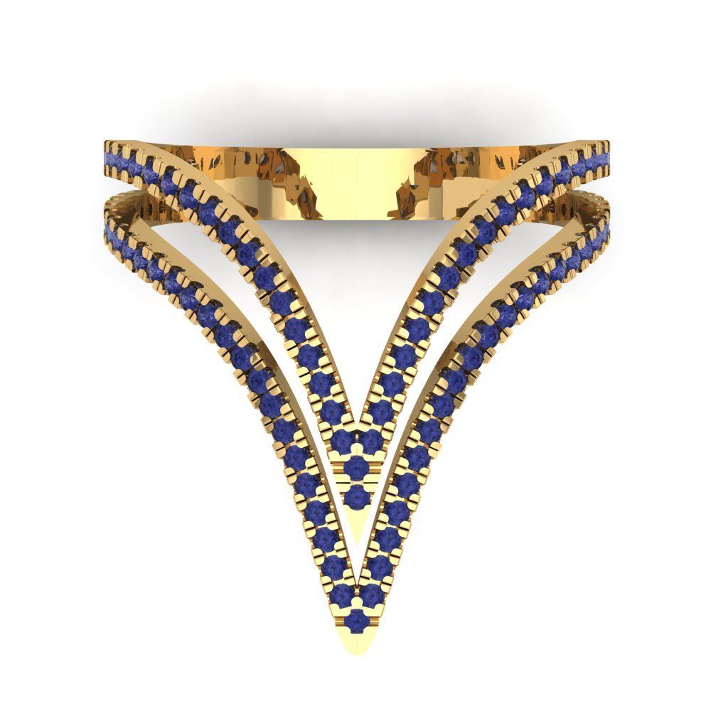 0.525 cttw Simulated Tanzanite Statement Engagement Ring - Solid Yellow Gold (VVS1, Round Cut,1.0mm)