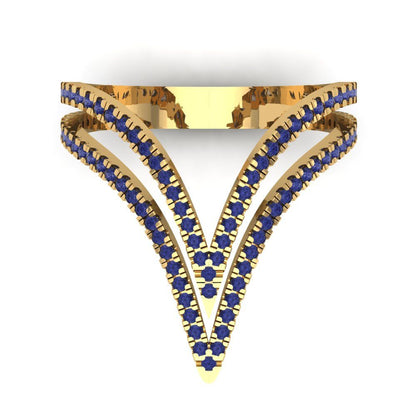 0.525 cttw Simulated Tanzanite Statement Engagement Ring - Solid Yellow Gold (VVS1, Round Cut,1.0mm)