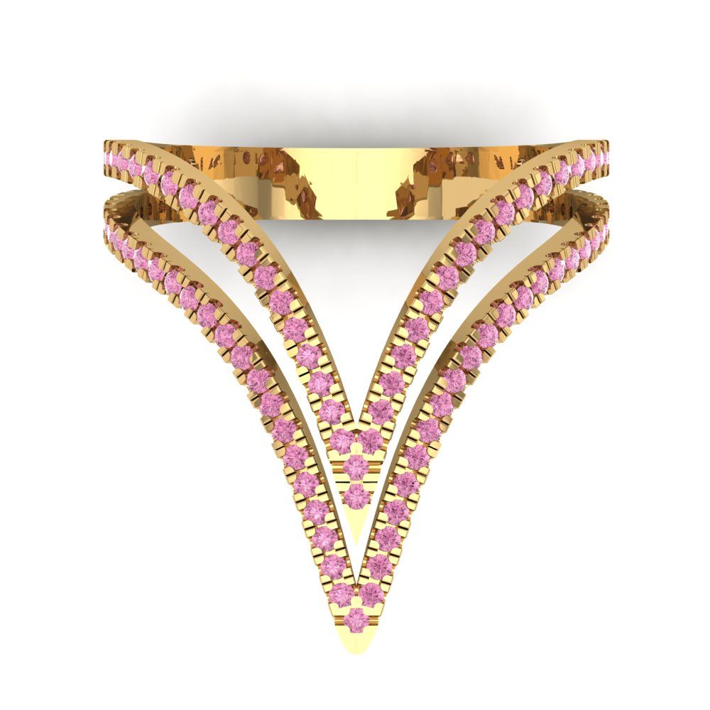 0.525 cttw Zirconia Simulated Pink Diamond Statement Engagement Ring - Solid Yellow Gold (VVS1, Round Cut,1.0mm)