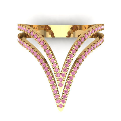 0.525 cttw Zirconia Simulated Pink Diamond Statement Engagement Ring - Solid Yellow Gold (VVS1, Round Cut,1.0mm)