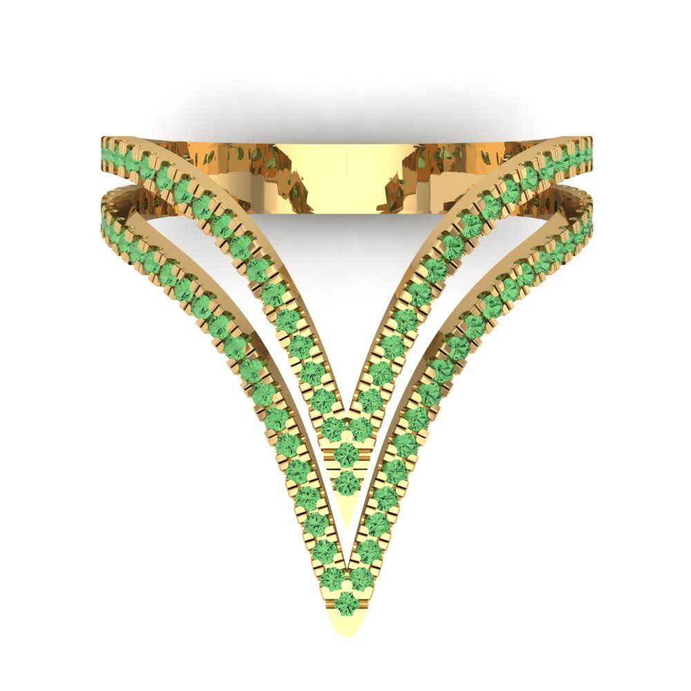 0.525 cttw Zirconia Simulated Green Diamond Statement Engagement Ring - Solid Yellow Gold (VVS1, Round Cut,1.0mm)