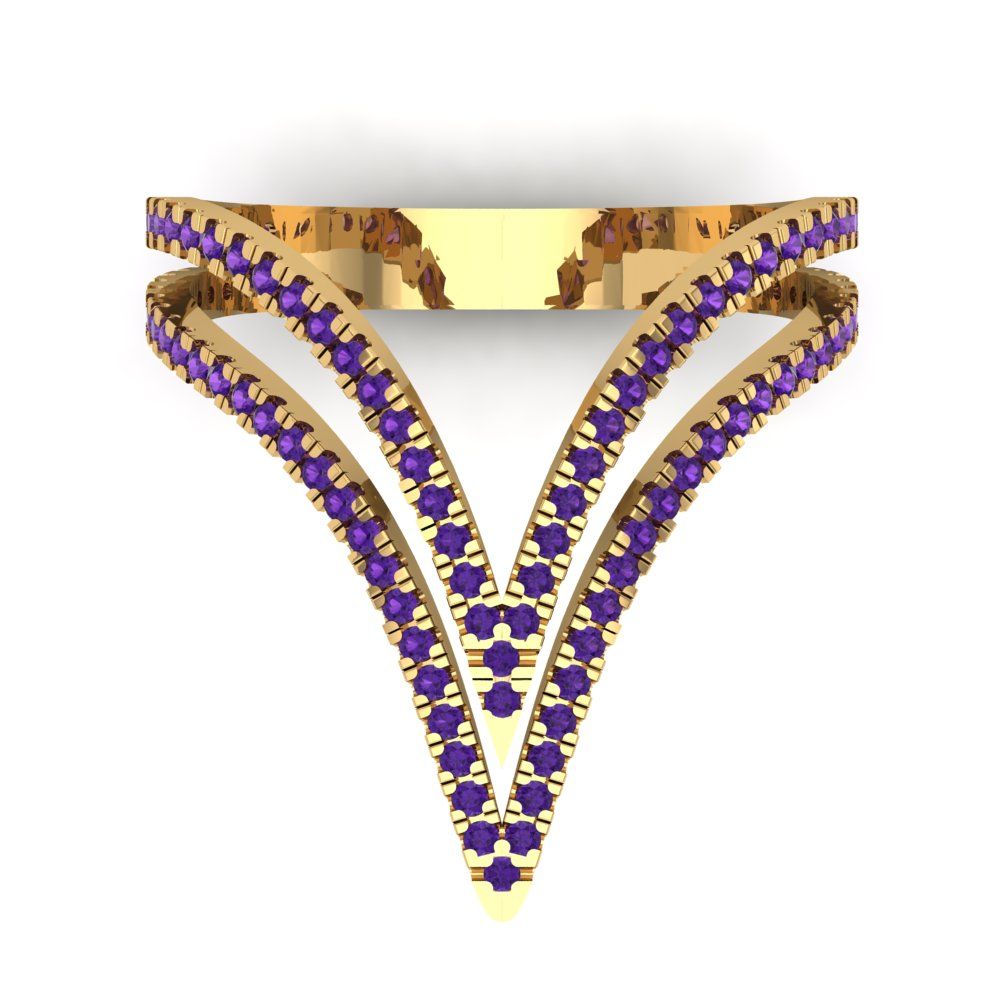 0.525 cttw Natural Amethyst Statement Engagement Ring - Solid Yellow Gold (VVS1, Round Cut,1.0mm)