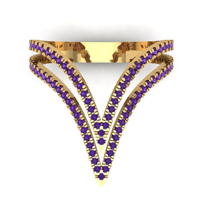 0.525 cttw Natural Amethyst Statement Engagement Ring - Solid Yellow Gold (VVS1, Round Cut,1.0mm)