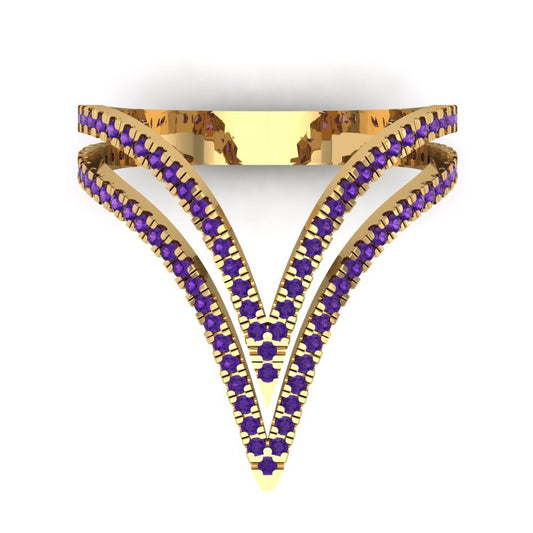 0.525 cttw Natural Amethyst Statement Engagement Ring - Solid Yellow Gold (VVS1, Round Cut,1.0mm)
