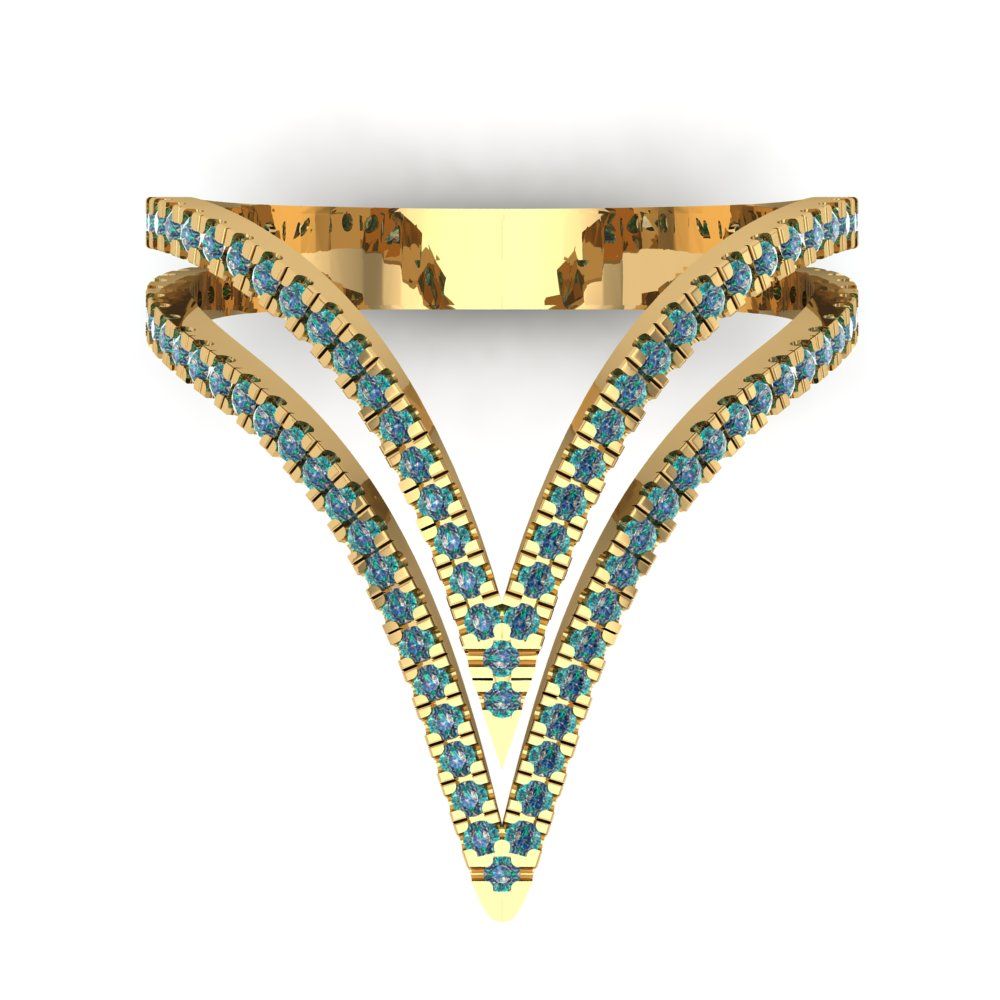 0.525 cttw Blue Moissanite Statement Engagement Ring - Solid Yellow Gold (VVS1, Round Cut,1.0mm)