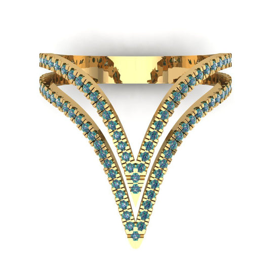 0.525 cttw Blue Moissanite Statement Engagement Ring - Solid Yellow Gold (VVS1, Round Cut,1.0mm)