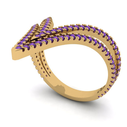 0.525 cttw Natural Amethyst Statement Engagement Ring - Solid Yellow Gold (VVS1, Round Cut,1.0mm)